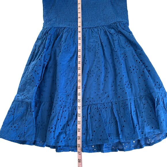 Blue Rain x Francesca’s Loretta Cobalt Blue Tie Strap Eyelet Mini Dress Large - Picture 6 of 9
